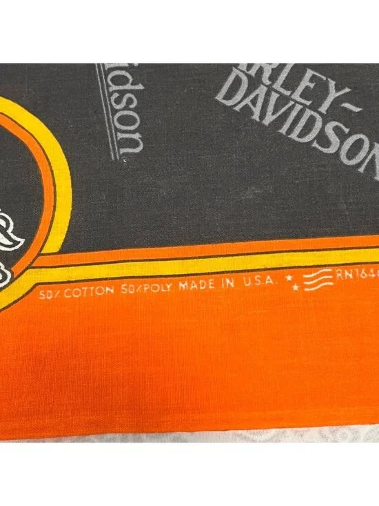 Vtg Harley Davidson Bandana 50/50 Made In USA Orange Black Emblems Official - Picture 3 of 4